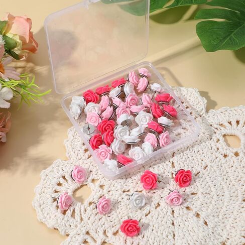Thinp 50 Pcs Flower Push Pins, Rose Decorative Thumb Tacks Cute Push Pins for Bulletin Board Floret Thumb Tacks for Cork Board Photos Wall Feature Wall Maps Offices School or Home in Saudi Arabia