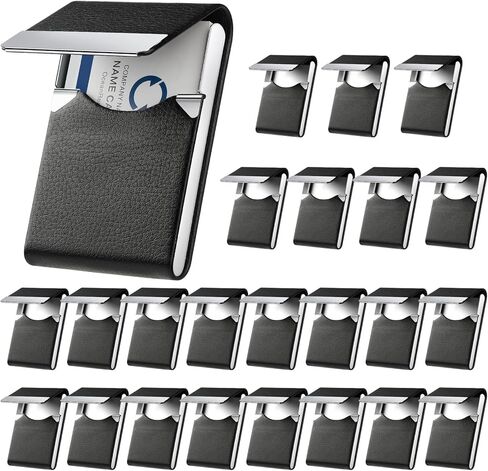 24 حزمة حامل بطاقة العمل حالة بو الجلود اسم بطاقات حامل RFID حجب بطاقات الائتمان الناقل حالة بطاقة العمل المعدنية مع إغلاق مغناطيسي محفظة بطاقة العمل للنساء أو الرجال، نمط ليتشي in Kuwait