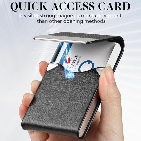 24 حزمة حامل بطاقة العمل حالة بو الجلود اسم بطاقات حامل RFID حجب بطاقات الائتمان الناقل حالة بطاقة العمل المعدنية مع إغلاق مغناطيسي محفظة بطاقة العمل للنساء أو الرجال، نمط ليتشي in Kuwait