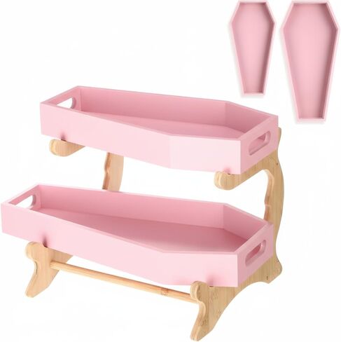 Leinuosen 2 Pack Wood Decorative Tray Serving Tray Box with Bamboo Stand Versatile Countertop Organizer for Goth Aesthetic, Bathroom, Kitchen Decor (Black) in Saudi Arabia