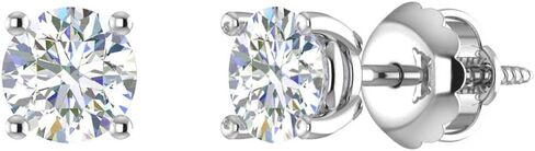 1 Carat 4-Prong Set Lab Grown Round Diamond Stud Earrings in 14K White Gold (Pushback) in Saudi Arabia