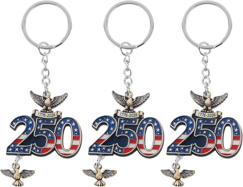 3pcs USA Anniversary Keychain, 250th Year American Anniversary Commemorative Key Chain Keyring Gift Merchandise Decorations Accessories 1776-2026 Eagle Flag Design in Saudi Arabia