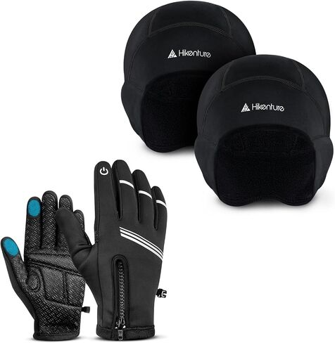 Hikenture Winter Cycling Gloves XL and 2 Pack Black Skull Cap Helmet Liner for Men & Women in Saudi Arabia