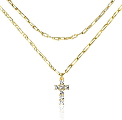 Cicy Bell Womens 18k Gold Plated Layered Necklaces Vintage Cubic Zirconia Long Necklace Sets Good Luck Trend Jewelry Gift in Saudi Arabia