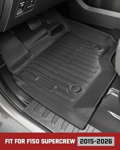 سجادات الأرضية والسرير لسيارة Ford F150: 2015-2026 SuperCrew/Crew Cab فقط (سرير قصير بطول 5.5 قدم) (بدون تخزين مسطح قابل للطي)، بطانات الشاحنات لجميع الأحوال الجوية، ملحقات السيارة مناسبة خصيصًا لـ F-150 Lightning 2022-2026، 4 قطع باللون الأسود in Saudi Arabia