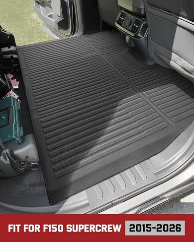 سجادات الأرضية والسرير لسيارة Ford F150: 2015-2026 SuperCrew/Crew Cab فقط (سرير قصير بطول 5.5 قدم) (بدون تخزين مسطح قابل للطي)، بطانات الشاحنات لجميع الأحوال الجوية، ملحقات السيارة مناسبة خصيصًا لـ F-150 Lightning 2022-2026، 4 قطع باللون الأسود in Saudi Arabia