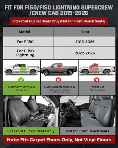 سجادات الأرضية والسرير لسيارة Ford F150: 2015-2026 SuperCrew/Crew Cab فقط (سرير قصير بطول 5.5 قدم) (بدون تخزين مسطح قابل للطي)، بطانات الشاحنات لجميع الأحوال الجوية، ملحقات السيارة مناسبة خصيصًا لـ F-150 Lightning 2022-2026، 4 قطع باللون الأسود in Saudi Arabia