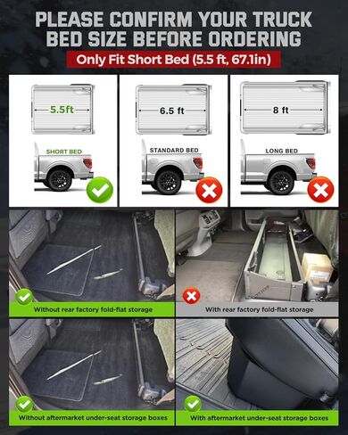 سجادات الأرضية والسرير لسيارة Ford F150: 2015-2026 SuperCrew/Crew Cab فقط (سرير قصير بطول 5.5 قدم) (بدون تخزين مسطح قابل للطي)، بطانات الشاحنات لجميع الأحوال الجوية، ملحقات السيارة مناسبة خصيصًا لـ F-150 Lightning 2022-2026، 4 قطع باللون الأسود in Saudi Arabia