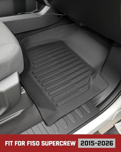 سجادات الأرضية والسرير لسيارة Ford F150: 2015-2026 SuperCrew/Crew Cab فقط (سرير قصير بطول 5.5 قدم) (بدون تخزين مسطح قابل للطي)، بطانات الشاحنات لجميع الأحوال الجوية، ملحقات السيارة مناسبة خصيصًا لـ F-150 Lightning 2022-2026، 4 قطع باللون الأسود in Saudi Arabia