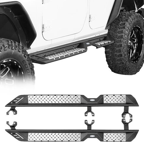 Hooke Road JK Side Steps Running Boards for 2007-2018 Jeep Wrangler JK 4-Door, 7-inch Drop Down Step with Stainless Non-Slip Pad in Saudi Arabia
