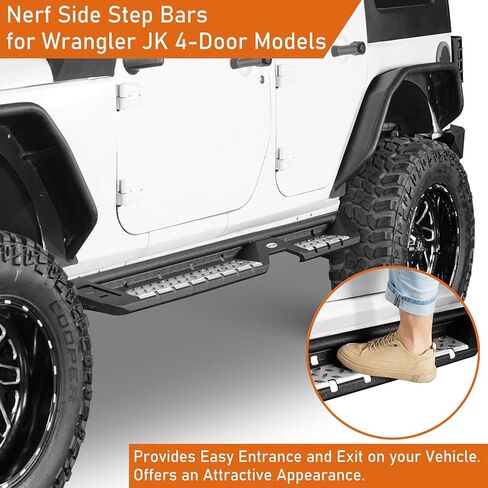 Hooke Road JK Side Steps Running Boards for 2007-2018 Jeep Wrangler JK 4-Door, 7-inch Drop Down Step with Stainless Non-Slip Pad in Saudi Arabia