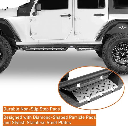 Hooke Road JK Side Steps Running Boards for 2007-2018 Jeep Wrangler JK 4-Door, 7-inch Drop Down Step with Stainless Non-Slip Pad in Saudi Arabia