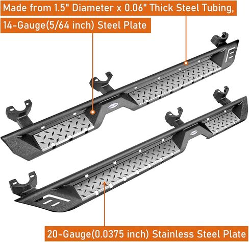 Hooke Road JK Side Steps Running Boards for 2007-2018 Jeep Wrangler JK 4-Door, 7-inch Drop Down Step with Stainless Non-Slip Pad in Saudi Arabia