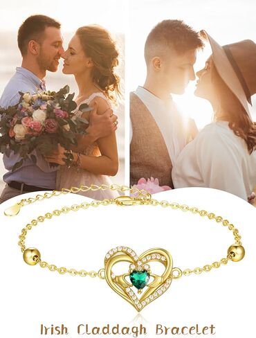14k Gold Plated Irish Jewelry for Women 925 Sterling Silver Claddagh Bracelet St Patricks Day Gifts in Saudi Arabia
