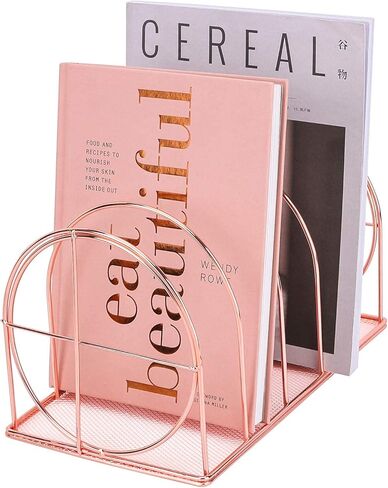 Simmer Stone File Sorter Organizer, 5 Section Magazine Holder Rack, Desktop Round Wire Book Stand for Mail, Paper, Document, Folder, Record and Desk Accessories, Gold in Kuwait