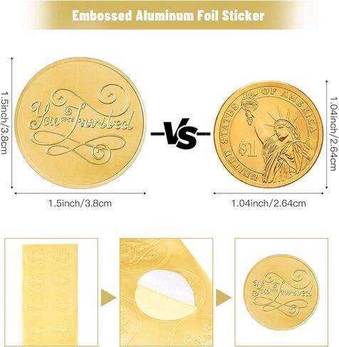200 Pieces Envelope Embossed Sticker 're Invited Wedding Round Embossed Foil Seals Embossed Aluminum Foil Sticker Seal are Invited Stickers for Envelopes Invitations Present Decoration (Gold) in Saudi Arabia