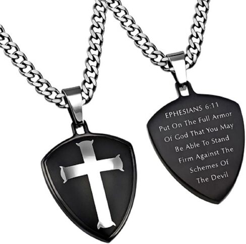 المسيحية الفولاذ المقاوم للصدأ درع الصليب الإيمان "درع الله قلادة على 24" الفولاذ المقاوم للصدأ سلسلة لكبح in Kuwait