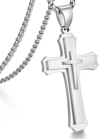 قلادة متقاطعة للرجال من الفولاذ المقاوم للصدأ 316L من الفولاذ المقاوم للصدأ سلسلة قلادة متقاطعة للرجال ألوان فضية وأسود وذهبي in Kuwait