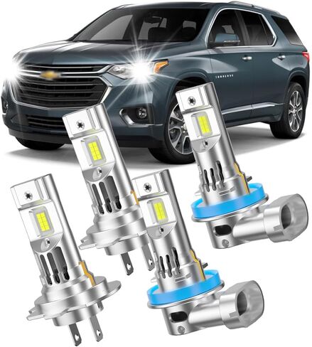 تناسب مصابيح الإضاءة الأمامية Chevy Traverse لعام 2013-2018، حزمة كومبو لمبات الإضاءة H7 ذات الشعاع العالي والشعاع المنخفض H11، مصابيح توصيل وتشغيل بيضاء 6500K مع مروحة مدمجة، حزمة من 4 قطع in Kuwait