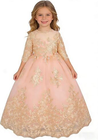 الفتيات الأميرة المسابقة نصف كم الدانتيل زهرة الفتيات اللباس الكرة ثوب in Kuwait