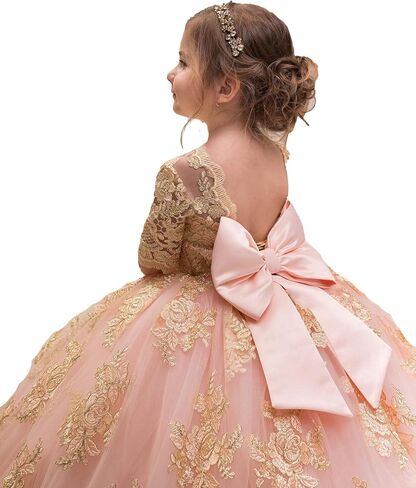 Girls Princess Pageant Half Sleeve Lace Flower Girls Dress Ball Gown in Saudi Arabia