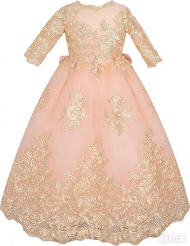 Girls Princess Pageant Half Sleeve Lace Flower Girls Dress Ball Gown in Saudi Arabia
