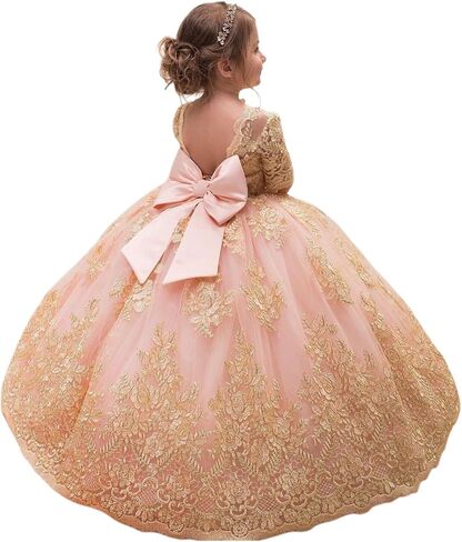 Girls Princess Pageant Half Sleeve Lace Flower Girls Dress Ball Gown in Saudi Arabia