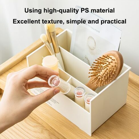 Multi-functional Desktop Storage Box with 4 Compartments, Stationery, Remote Controls, Cosmetic, Keys, Sunglasses Desktop Organizer for Home Office School(Wihte) in Saudi Arabia