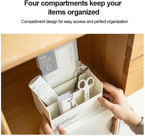 Multi-functional Desktop Storage Box with 4 Compartments, Stationery, Remote Controls, Cosmetic, Keys, Sunglasses Desktop Organizer for Home Office School(Wihte) in Saudi Arabia