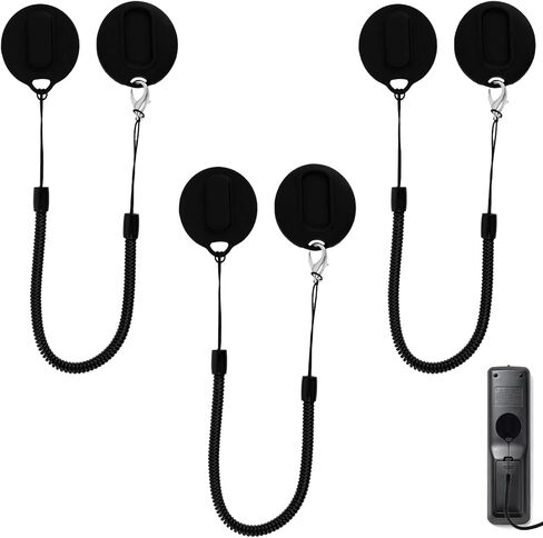 3pcs Magnetic Remote Control Holders with Security Cable, Wall Mount Self Adhesive TV Remote Holder with Retractable Spring Rope for Projector & Television Remotes in Saudi Arabia