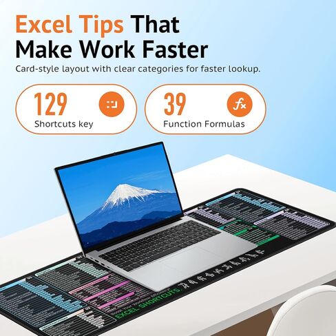Excel Shortcuts Key Mouse Pad (31.5" x 11.8") | XXL Cheat Sheet Desk mat with 120+ Excel Keyboard Shortcuts, Non-Slip Rubber Base, Cheat Sheet Gaming Mousepad or PC Office in Saudi Arabia