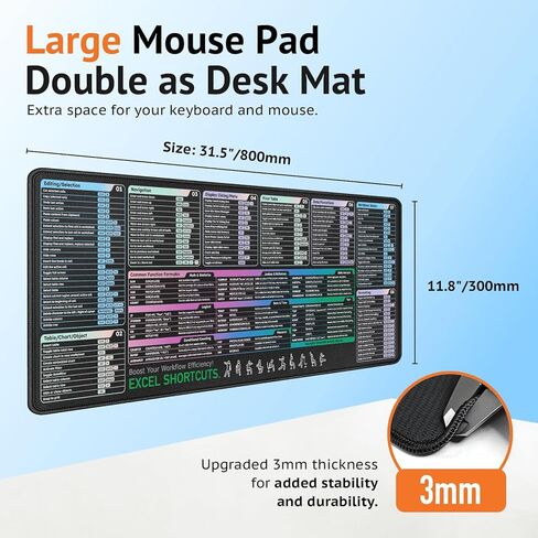 Excel Shortcuts Key Mouse Pad (31.5" x 11.8") | XXL Cheat Sheet Desk mat with 120+ Excel Keyboard Shortcuts, Non-Slip Rubber Base, Cheat Sheet Gaming Mousepad or PC Office in Saudi Arabia