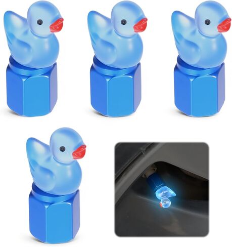 Cute Duck Tire Valve Caps, 4 Pcs Glow in The Dark Tire Valve Caps, Interesting Car Tires Valves Stem Cap Funny Car Accessories Decor Universal for Cars Bike Motorcycles SUV Trucks (Blue) in Saudi Arabia