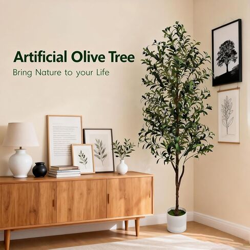 Olive Trees Artificial Indoor 6FT Olive Tree Faux Olive Tree with Pot,Artificial Olive Trees Plant with Realistic Trunk, Branches, Leaves and Fruits,6FT Fake Tree Plant for Home Office Decor in Saudi Arabia
