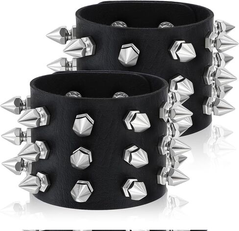 Studded Bracelet, Gothic Punk Rock Biker Cuff Wrap Bangle, Snap Button Black Leather Rivet Bracelet For Men And Women in Saudi Arabia