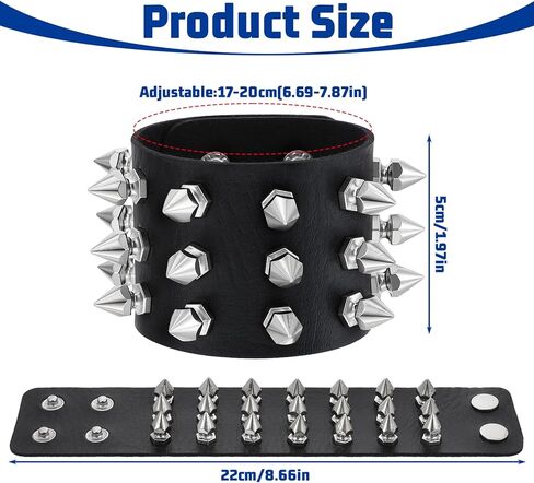 Studded Bracelet, Gothic Punk Rock Biker Cuff Wrap Bangle, Snap Button Black Leather Rivet Bracelet For Men And Women in Saudi Arabia