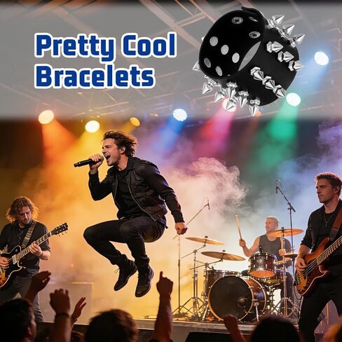 Studded Bracelet, Gothic Punk Rock Biker Cuff Wrap Bangle, Snap Button Black Leather Rivet Bracelet For Men And Women in Saudi Arabia