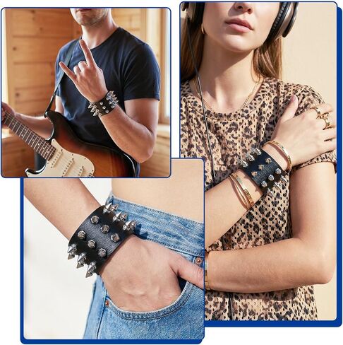 Studded Bracelet, Gothic Punk Rock Biker Cuff Wrap Bangle, Snap Button Black Leather Rivet Bracelet For Men And Women in Saudi Arabia