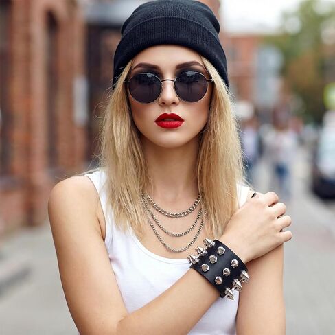Studded Bracelet, Gothic Punk Rock Biker Cuff Wrap Bangle, Snap Button Black Leather Rivet Bracelet For Men And Women in Saudi Arabia