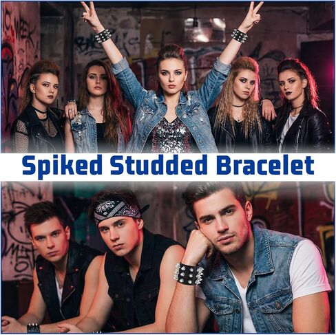 Studded Bracelet, Gothic Punk Rock Biker Cuff Wrap Bangle, Snap Button Black Leather Rivet Bracelet For Men And Women in Saudi Arabia