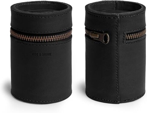 Hide & Drink, Thick Leather Piggy Bank Bucket, Fits in Car Cup Holders, Coin Case, Coin Organizer, Zippered Pouch, Full Grain Leather, Handmade (Charcoal Black) in Saudi Arabia