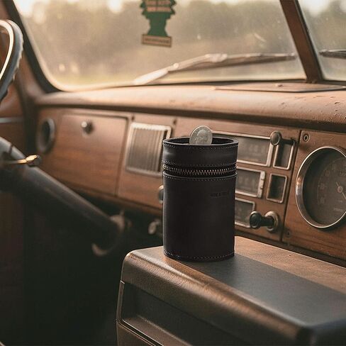 Hide & Drink, Thick Leather Piggy Bank Bucket, Fits in Car Cup Holders, Coin Case, Coin Organizer, Zippered Pouch, Full Grain Leather, Handmade (Charcoal Black) in Saudi Arabia