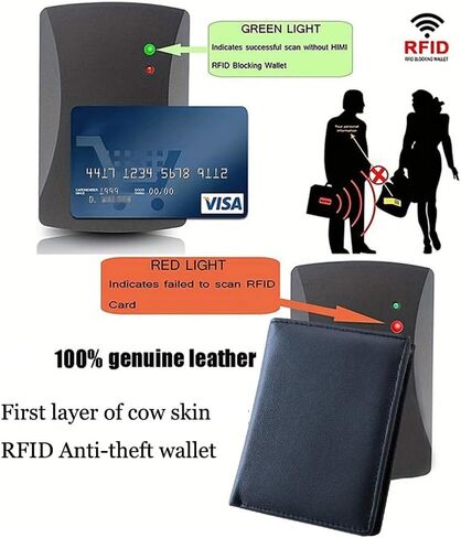 محفظة ثلاثية الطي للرجال من الجلد الحقيقي مع خاصية حجب RFID، وفتحات متعددة للبطاقات ونافذة لبطاقة الهوية، وجيب للعملات المعدنية بسحاب للتنقل اليومي الآمن والسفر، باللون الأسود in Saudi Arabia