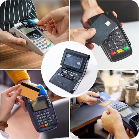 محفظة ثلاثية الطي للرجال من الجلد الحقيقي مع خاصية حجب RFID، وفتحات متعددة للبطاقات ونافذة لبطاقة الهوية، وجيب للعملات المعدنية بسحاب للتنقل اليومي الآمن والسفر، باللون الأسود in Saudi Arabia