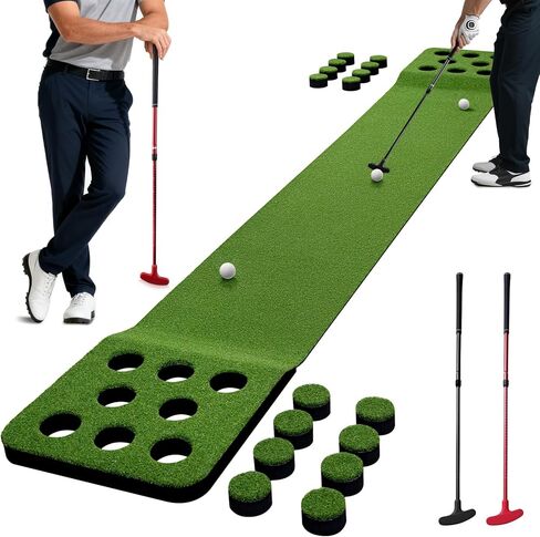 Golf Pong Game Set, Golf Putting Green Mat with 2 Putters, 2 Golf Balls,12 Hole Covers, Golf Training Mat for Indoor&Outdoor Party Game, Great Gifts for Men in Kuwait