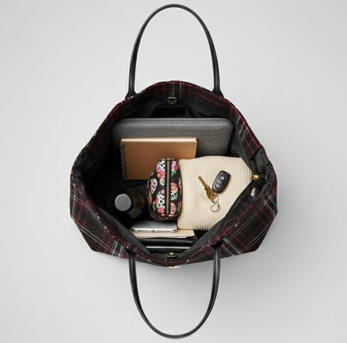 Victoria's Secret Plaid Tote Bag – Cozy Red & Black Winter Plaid with Gold VS Monogram – Top Zip, Interior Slip Pocket – One Size in Saudi Arabia