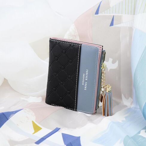 Slim Card Holder Wallet for Women, Delicate Bifold Wallet with ID Window and Zipper Coin Pocket, Compact Stylish Pocket Wallets for Coin Cash Cards(Pink) in Saudi Arabia