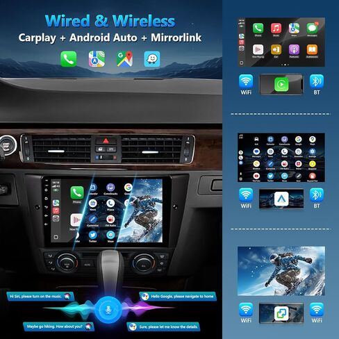 ستيريو سيارة لسيارات BMW 3 Series 328i 335i 325i E90 E91 E92 E93 2005-2011 راديو Apple CarPlay Android Auto، شاشة لمس IPS 9 بوصة لكاميرا BMW 328i ستيريو BT/FM DSP/GPS/WiFi/SWC، غير. الألياف الضوئية in Kuwait