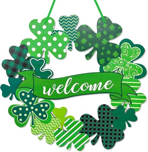 عيد القديس باتريك الديكور الخشبي شامروك الباب إكليل للباب الأمامي علامة الجدار علامات شامروك البرسيم الربيع ديكور الأيرلندية علامة ترحيب معلقة لعيد القديس باتريك ديكور المنزل الطرف in Kuwait