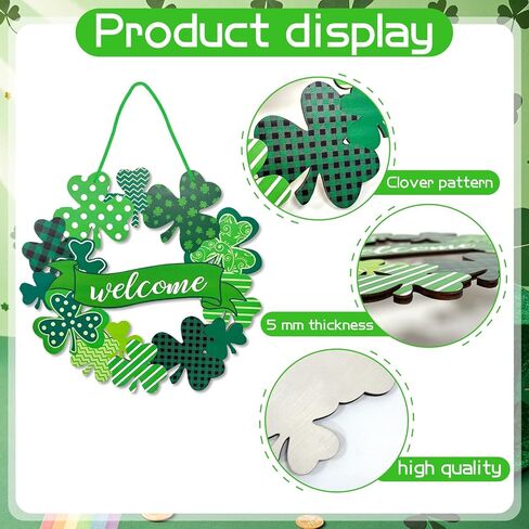 عيد القديس باتريك الديكور الخشبي شامروك الباب إكليل للباب الأمامي علامة الجدار علامات شامروك البرسيم الربيع ديكور الأيرلندية علامة ترحيب معلقة لعيد القديس باتريك ديكور المنزل الطرف in Kuwait